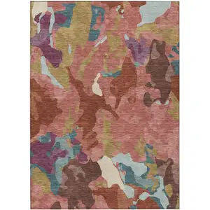 Photo of Pink Ivory And Purple Abstract Washable Indoor Outdoor Area Rug