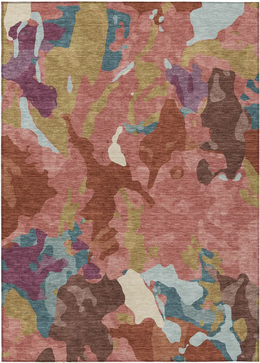 Pink Ivory And Purple Abstract Washable Indoor Outdoor Area Rug Photo 1