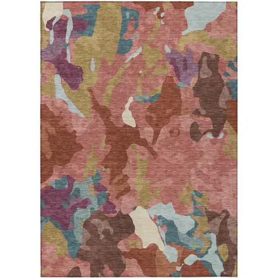 Pink Ivory And Purple Abstract Washable Indoor Outdoor Area Rug Photo 1