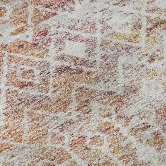 Pink Ivory And Wheat Geometric Washable Area Rug With UV Protection Photo 9