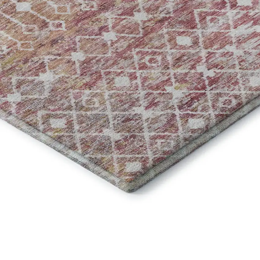 Pink Ivory And Wheat Geometric Washable Area Rug With UV Protection Photo 8