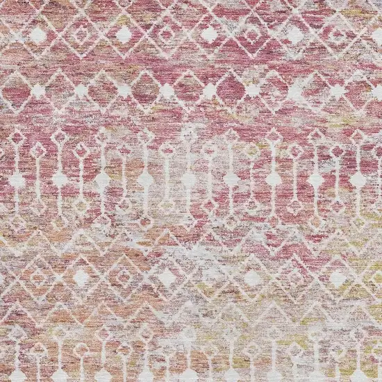 Pink Ivory And Wheat Geometric Washable Area Rug With UV Protection Photo 2