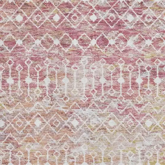Pink Ivory And Wheat Geometric Washable Area Rug With UV Protection Photo 2