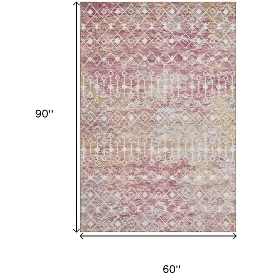 Pink Ivory And Wheat Geometric Washable Area Rug With UV Protection Photo 6