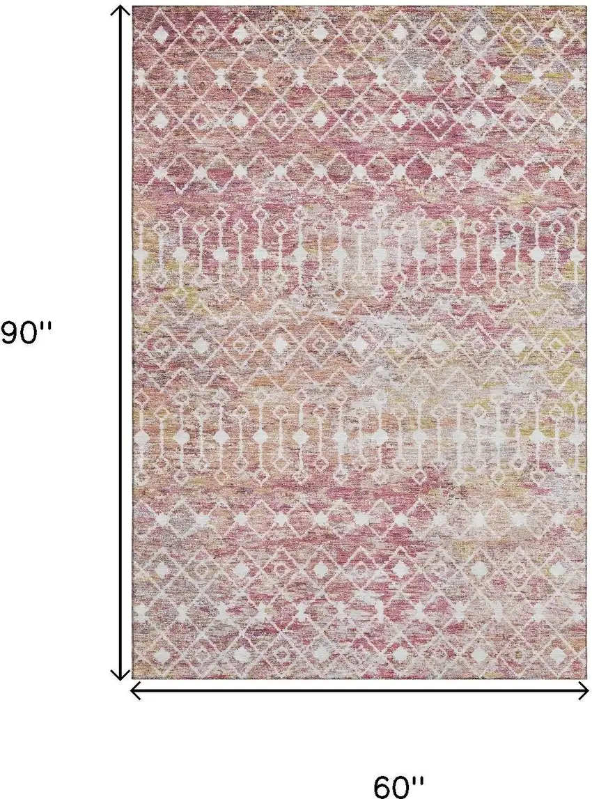 Pink Ivory And Wheat Geometric Washable Area Rug With UV Protection Photo 6