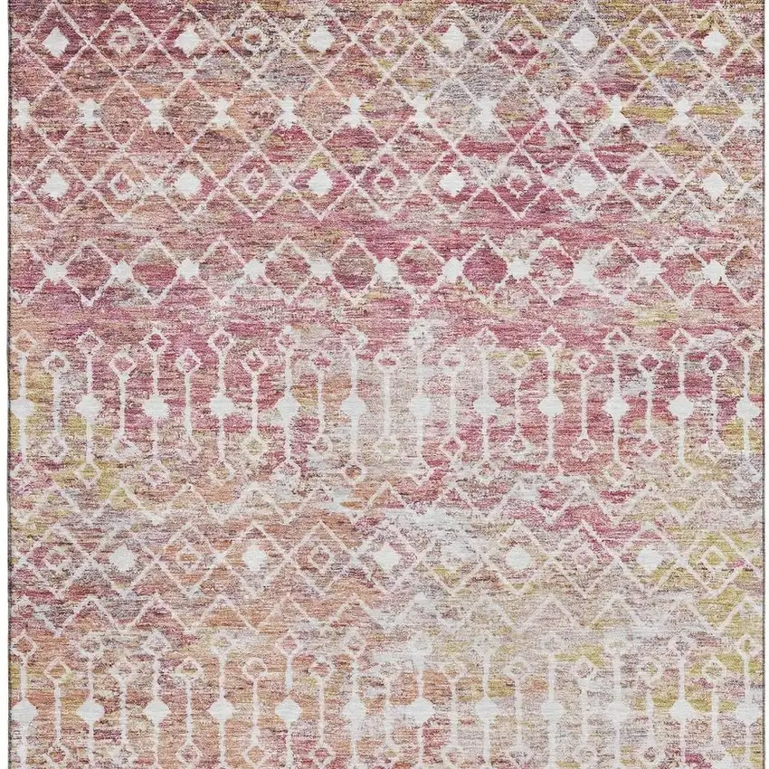 Pink Ivory And Wheat Geometric Washable Area Rug With UV Protection Photo 3