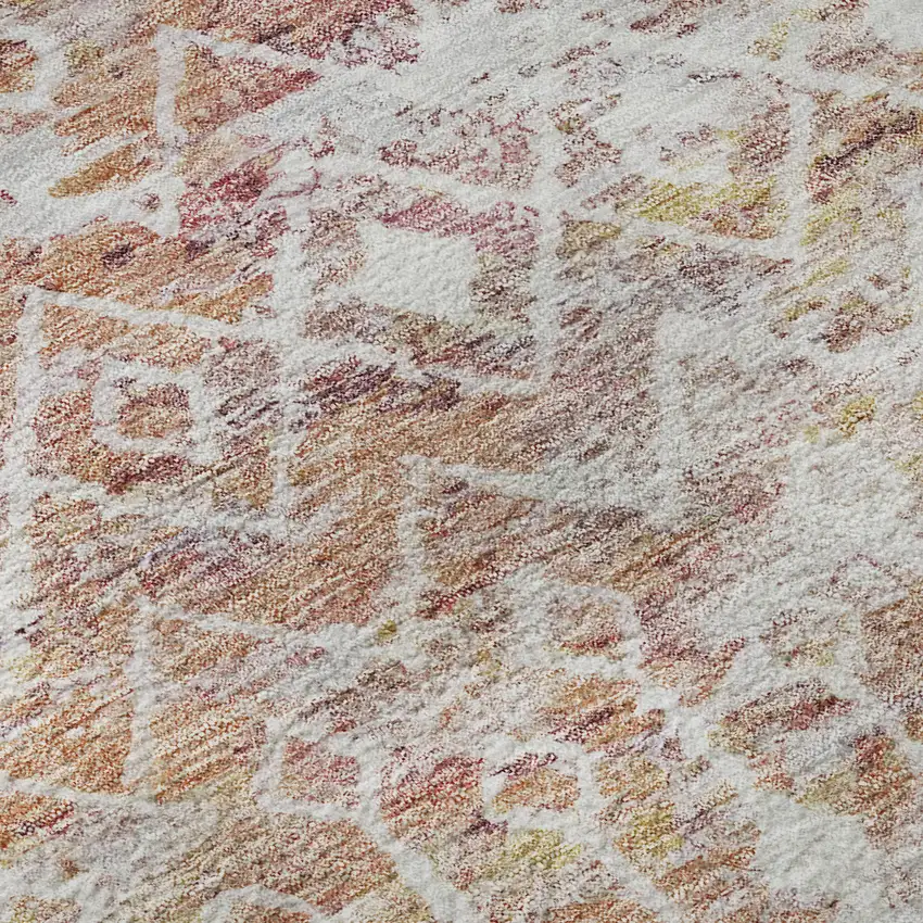 Pink Ivory And Wheat Geometric Washable Area Rug With UV Protection Photo 9