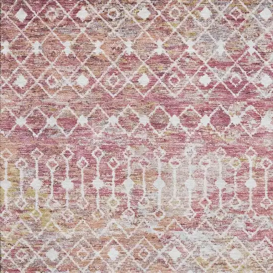 Pink Ivory And Wheat Geometric Washable Area Rug With UV Protection Photo 2