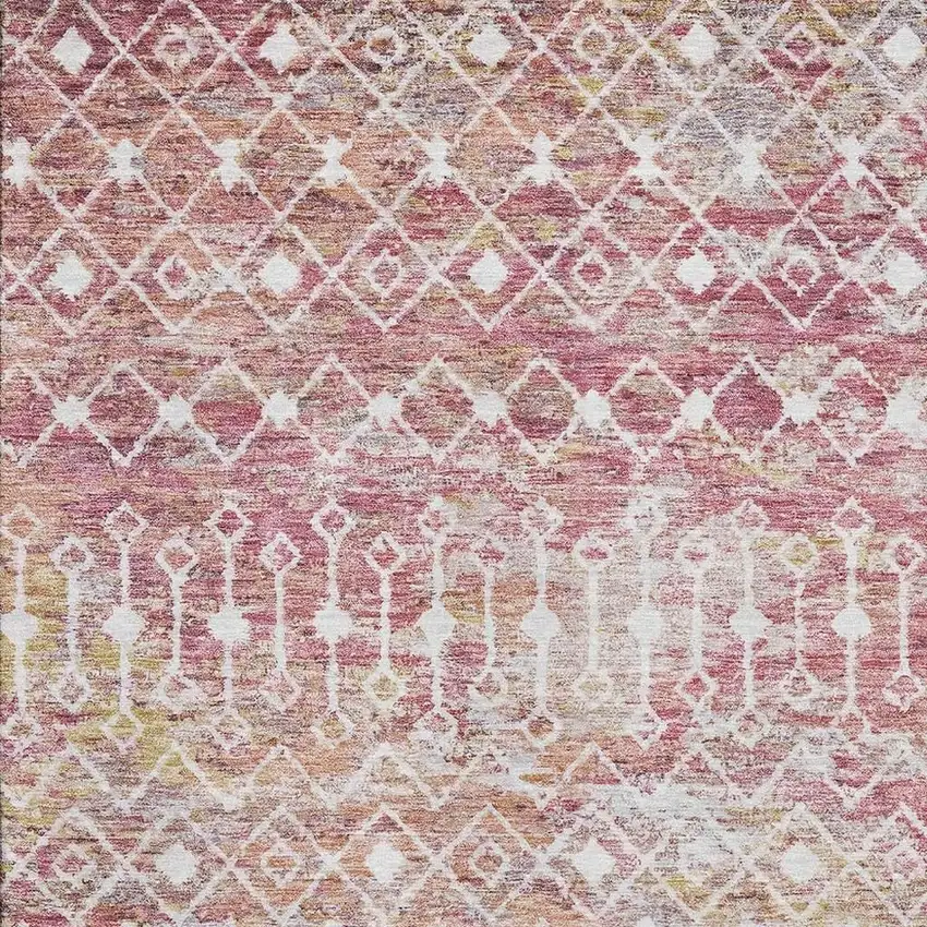 Pink Ivory And Wheat Geometric Washable Area Rug With UV Protection Photo 2