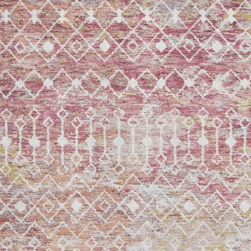 Pink Ivory And Wheat Geometric Washable Area Rug With UV Protection Photo 2