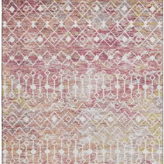 Pink Ivory And Wheat Geometric Washable Area Rug With UV Protection Photo 3