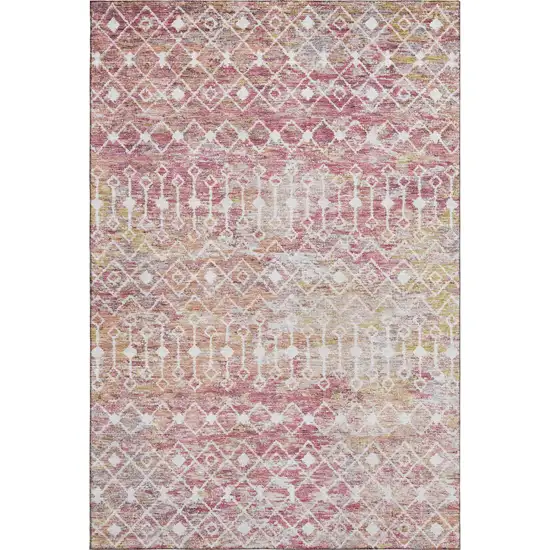 Pink Ivory And Wheat Geometric Washable Area Rug With UV Protection Photo 1