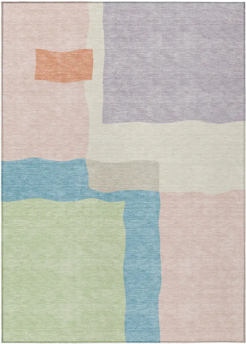 Pink Lavender And Coral Abstract Washable Indoor Outdoor Area Rug Photo 1