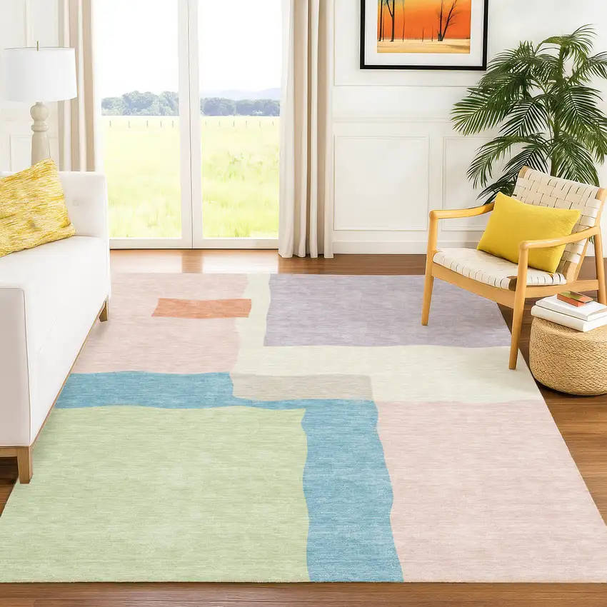 Pink Lavender And Coral Abstract Washable Indoor Outdoor Area Rug Photo 4