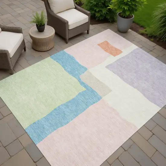 Pink Lavender And Coral Abstract Washable Indoor Outdoor Area Rug Photo 6
