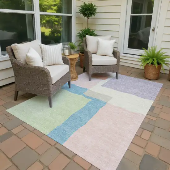 Pink Lavender And Coral Abstract Washable Indoor Outdoor Area Rug Photo 4