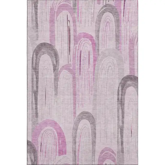 Pink Lavender And Ivory Geometric Washable Area Rug With UV Protection Photo 1