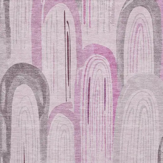 Pink Lavender And Ivory Geometric Washable Area Rug With UV Protection Photo 2