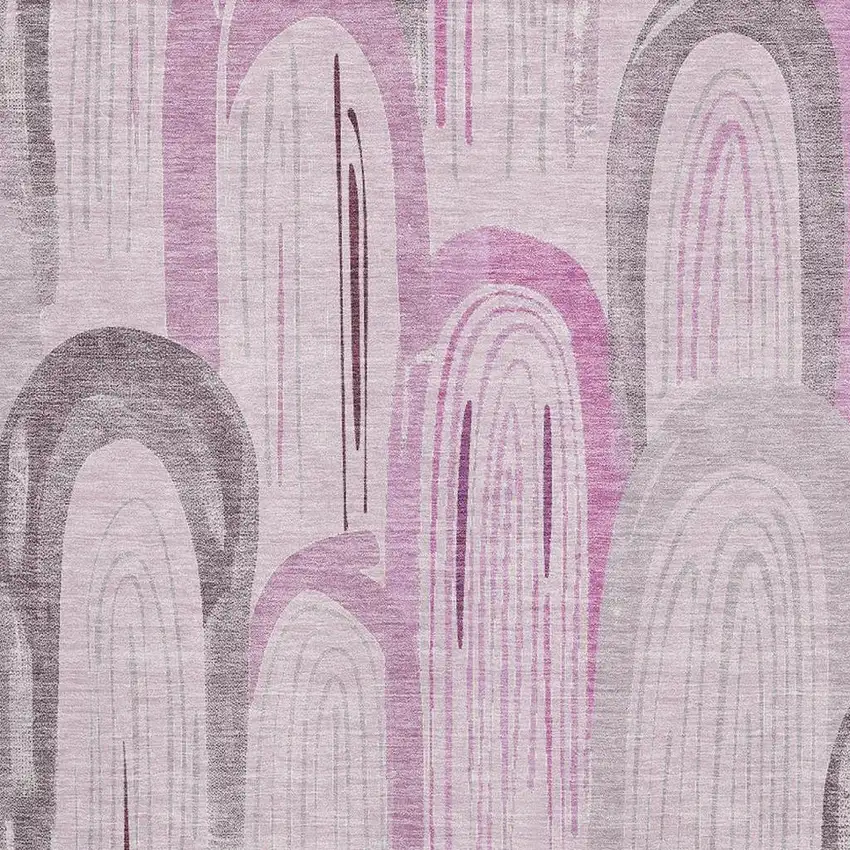 Pink Lavender And Ivory Geometric Washable Area Rug With UV Protection Photo 2