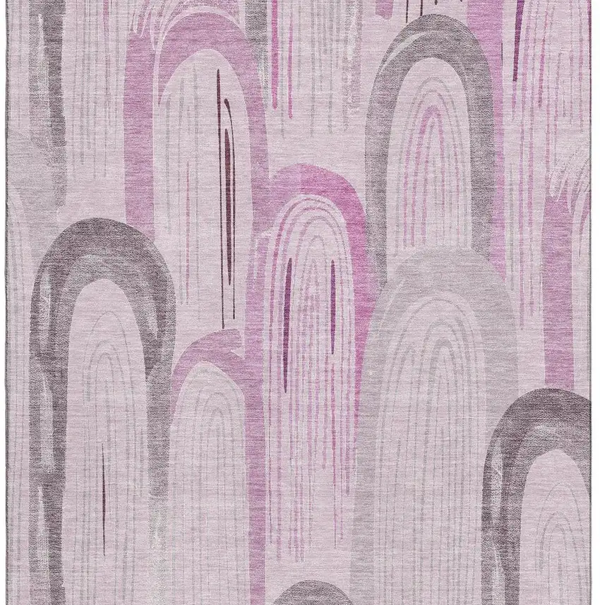 Pink Lavender And Ivory Geometric Washable Area Rug With UV Protection Photo 3