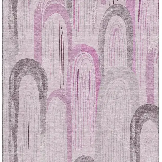 Pink Lavender And Ivory Geometric Washable Area Rug With UV Protection Photo 3