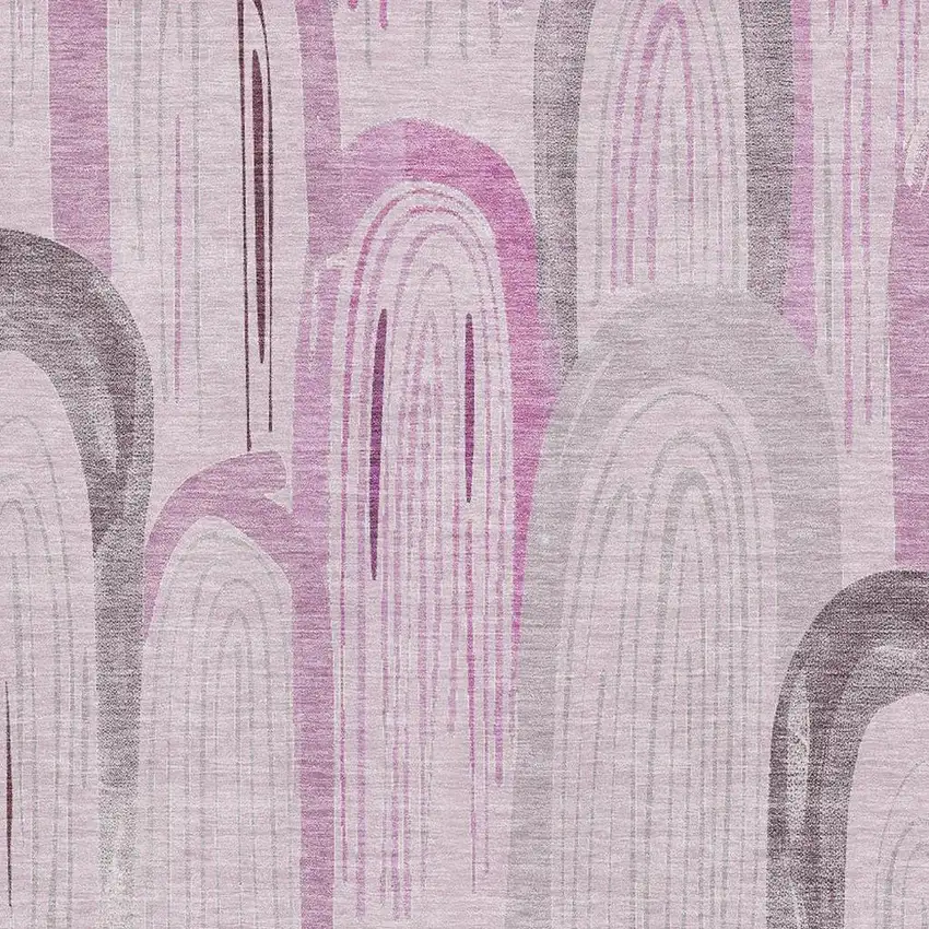 Pink Lavender And Ivory Geometric Washable Area Rug With UV Protection Photo 2