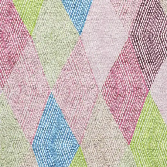 Pink Lime Green And Blue Geometric Washable Area Rug With UV Protection Photo 2