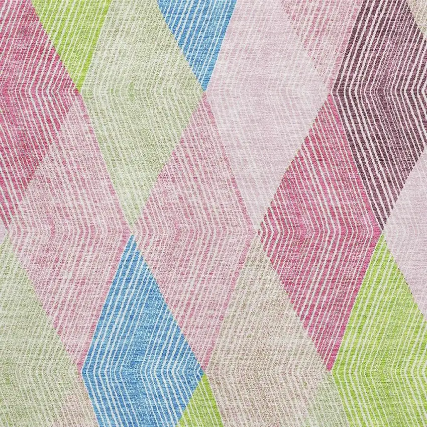 Pink Lime Green And Blue Geometric Washable Area Rug With UV Protection Photo 2