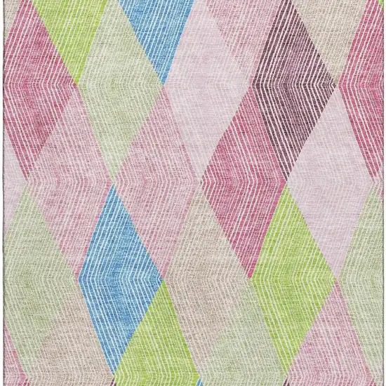 Pink Lime Green And Blue Geometric Washable Area Rug With UV Protection Photo 3