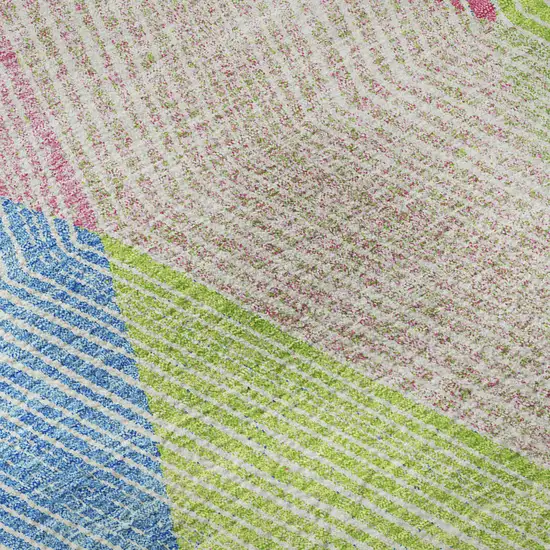 Pink Lime Green And Blue Geometric Washable Area Rug With UV Protection Photo 9