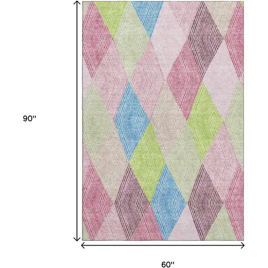 Pink Lime Green And Blue Geometric Washable Area Rug With UV Protection Photo 8