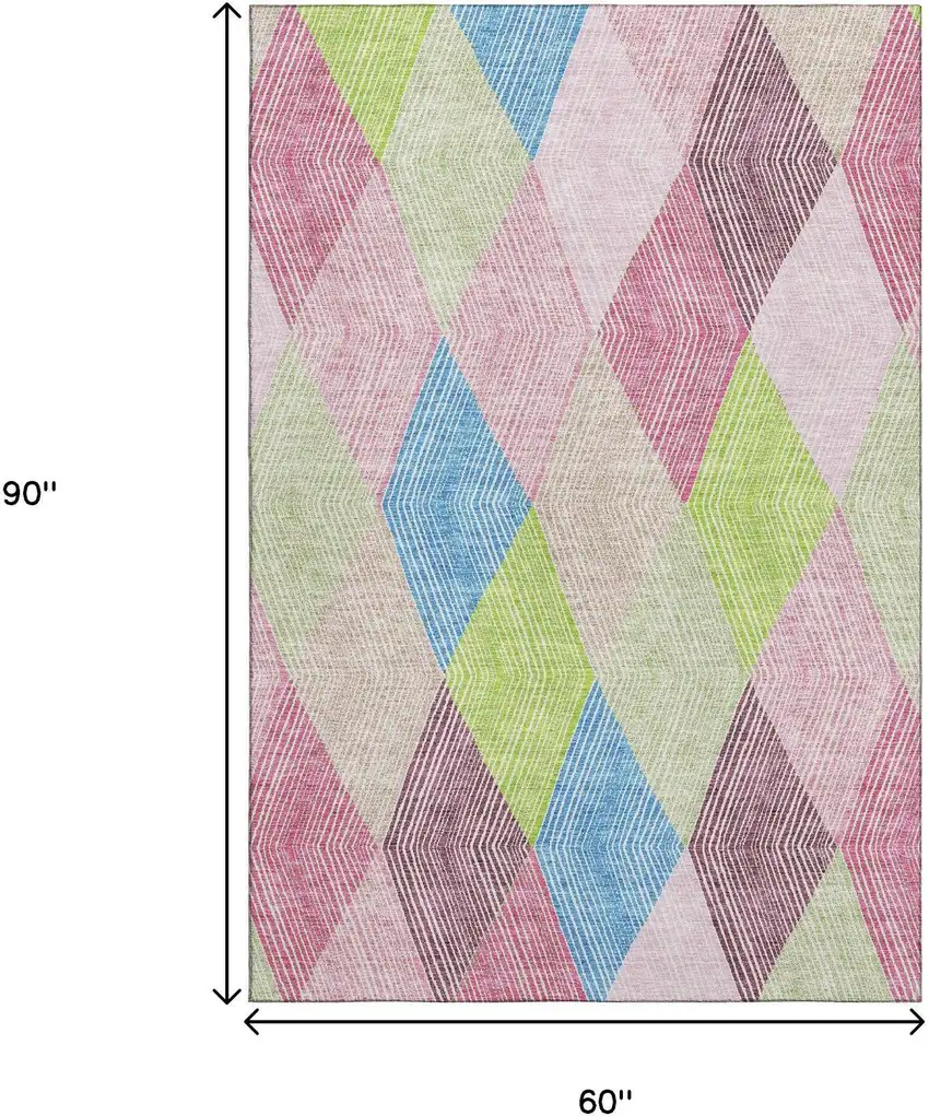 Pink Lime Green And Blue Geometric Washable Area Rug With UV Protection Photo 8