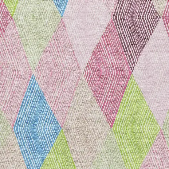 Pink Lime Green And Blue Geometric Washable Area Rug With UV Protection Photo 2
