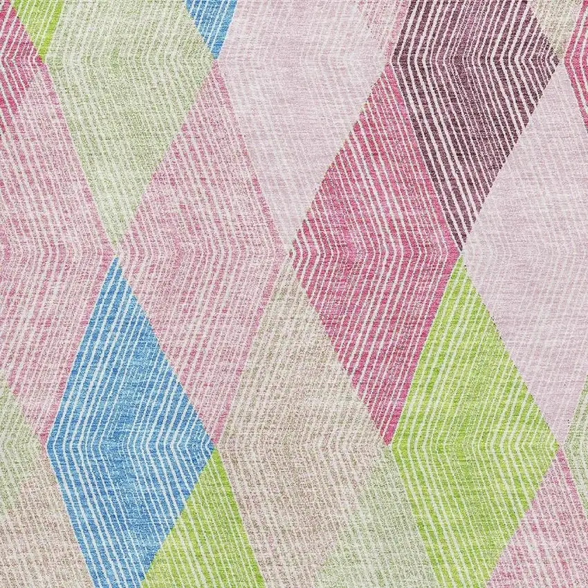 Pink Lime Green And Blue Geometric Washable Area Rug With UV Protection Photo 2
