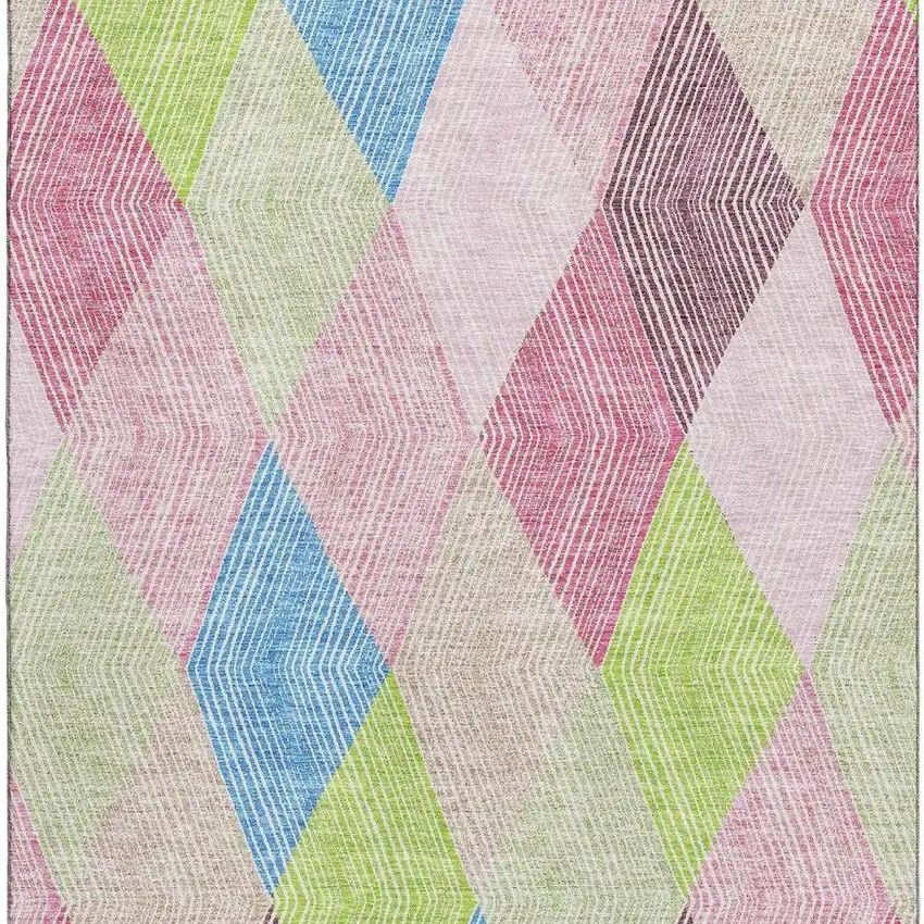 Pink Lime Green And Blue Geometric Washable Area Rug With UV Protection Photo 3