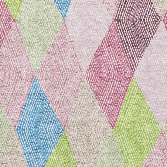 Pink Lime Green And Blue Geometric Washable Area Rug With UV Protection Photo 2