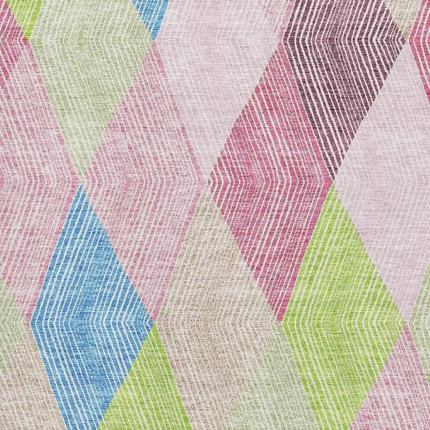 Pink Lime Green And Blue Geometric Washable Area Rug With UV Protection Photo 2