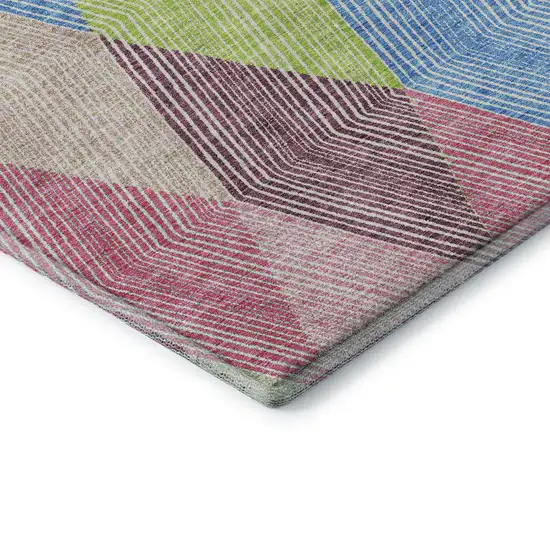 Pink Lime Green And Blue Geometric Washable Area Rug With UV Protection Photo 7