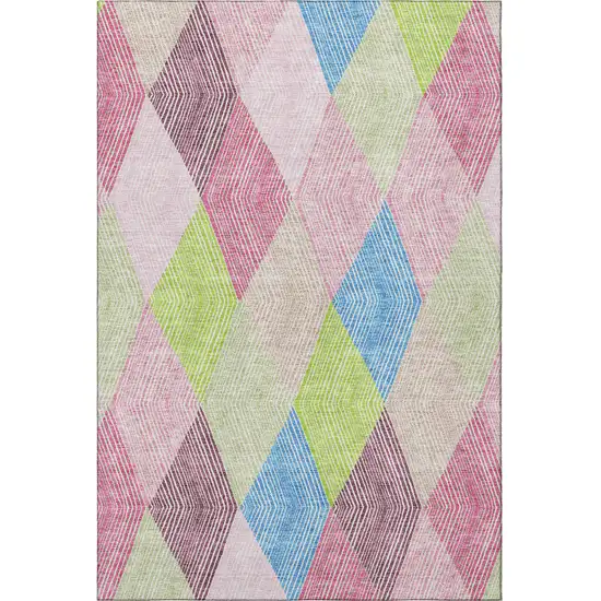 Pink Lime Green And Blue Geometric Washable Area Rug With UV Protection Photo 3