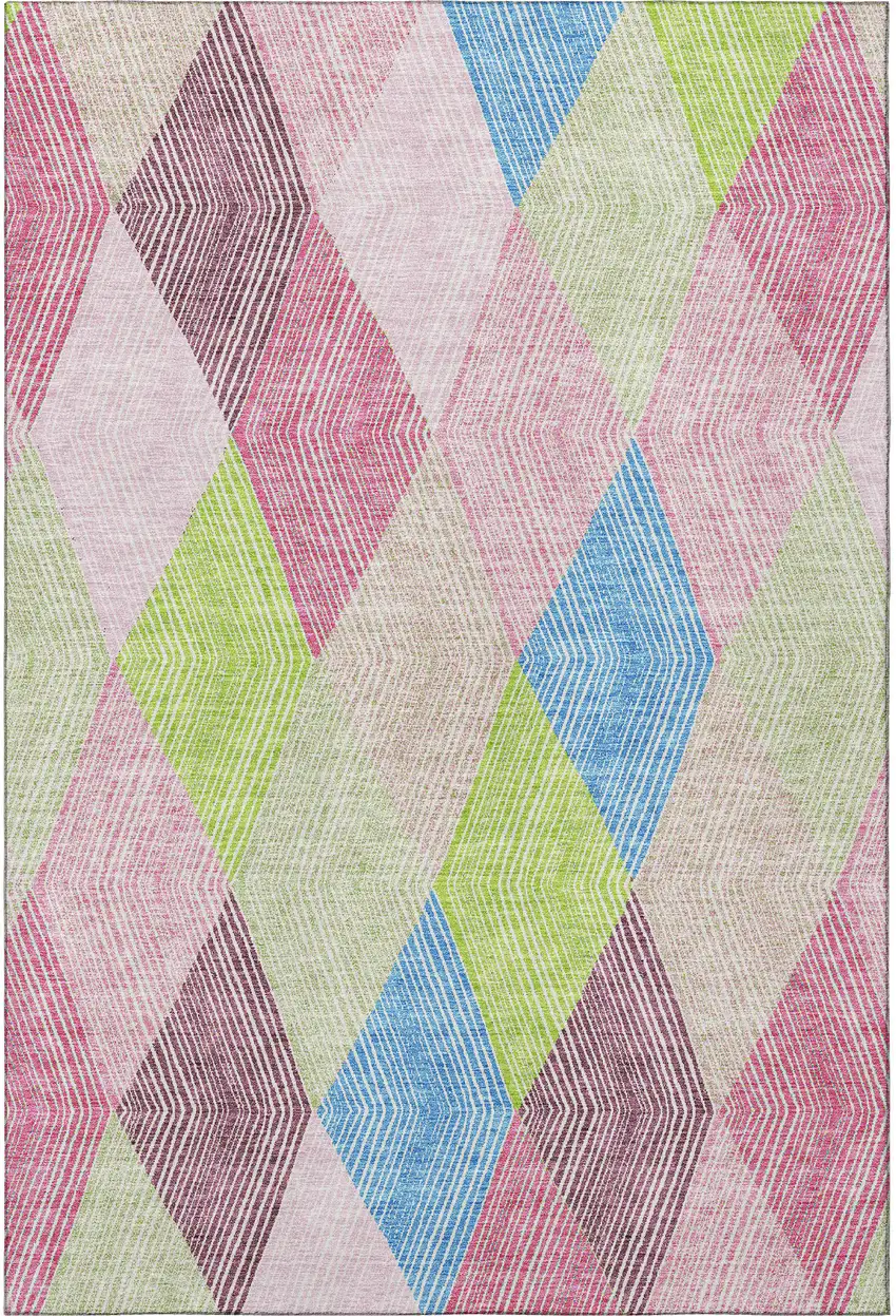Pink Lime Green And Blue Geometric Washable Area Rug With UV Protection Photo 3