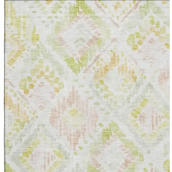 Pink Lime Green And Ivory Geometric Washable Area Rug With UV Protection Photo 2