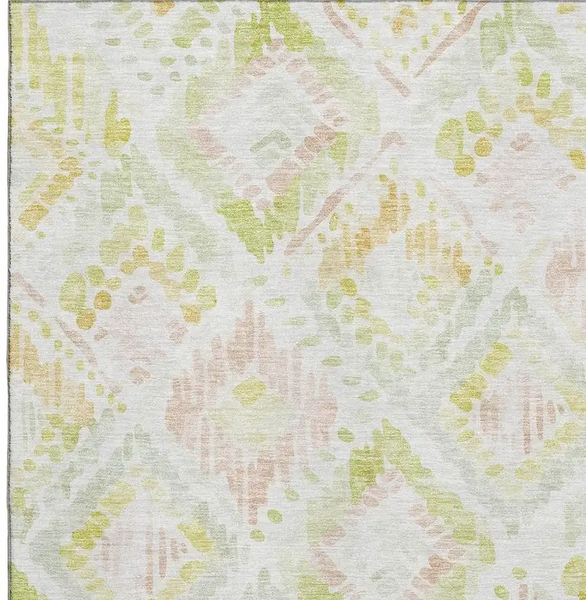 Pink Lime Green And Ivory Geometric Washable Area Rug With UV Protection Photo 2