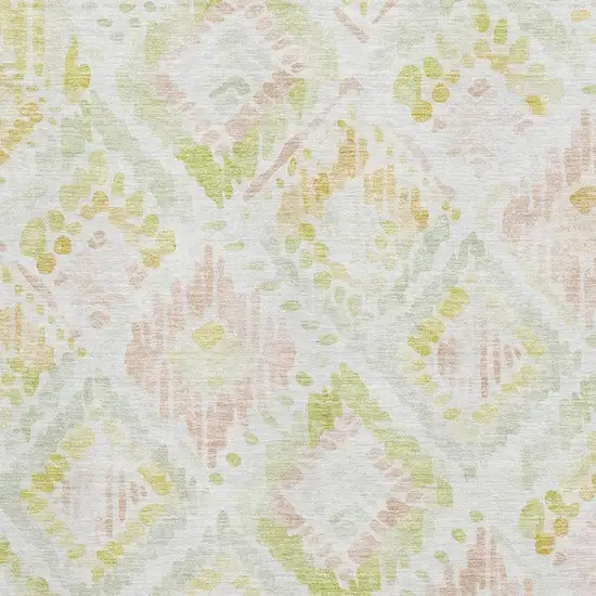 Pink Lime Green And Ivory Geometric Washable Area Rug With UV Protection Photo 2