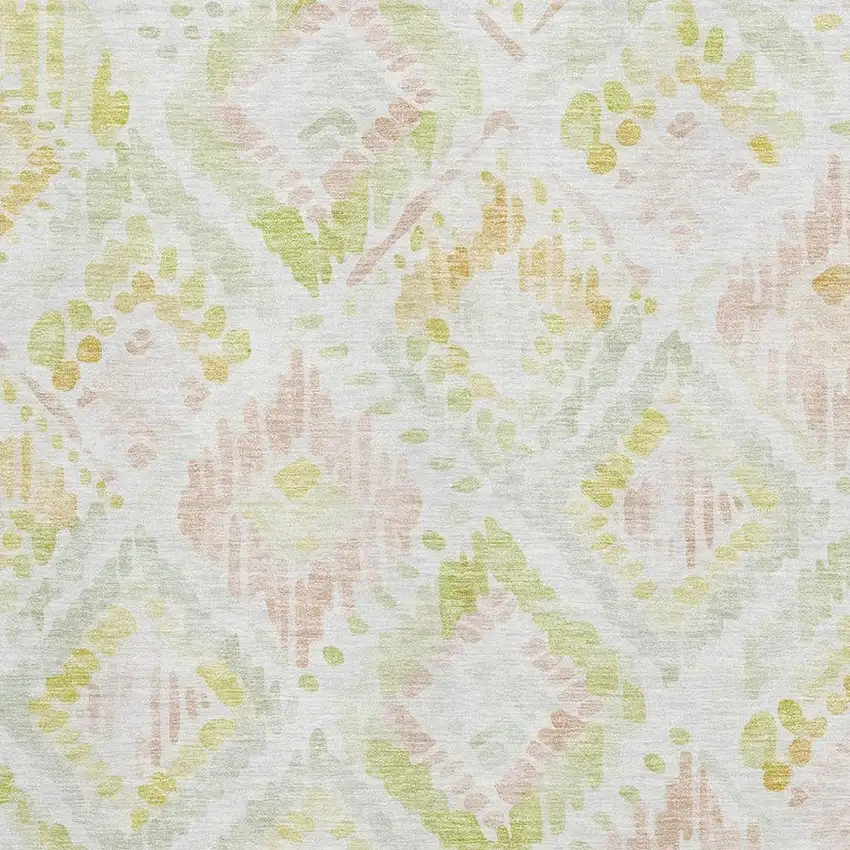 Pink Lime Green And Ivory Geometric Washable Area Rug With UV Protection Photo 2