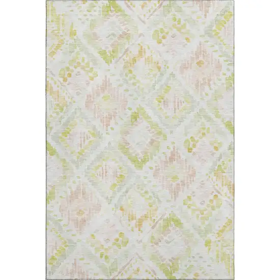 Pink Lime Green And Ivory Geometric Washable Area Rug With UV Protection Photo 1