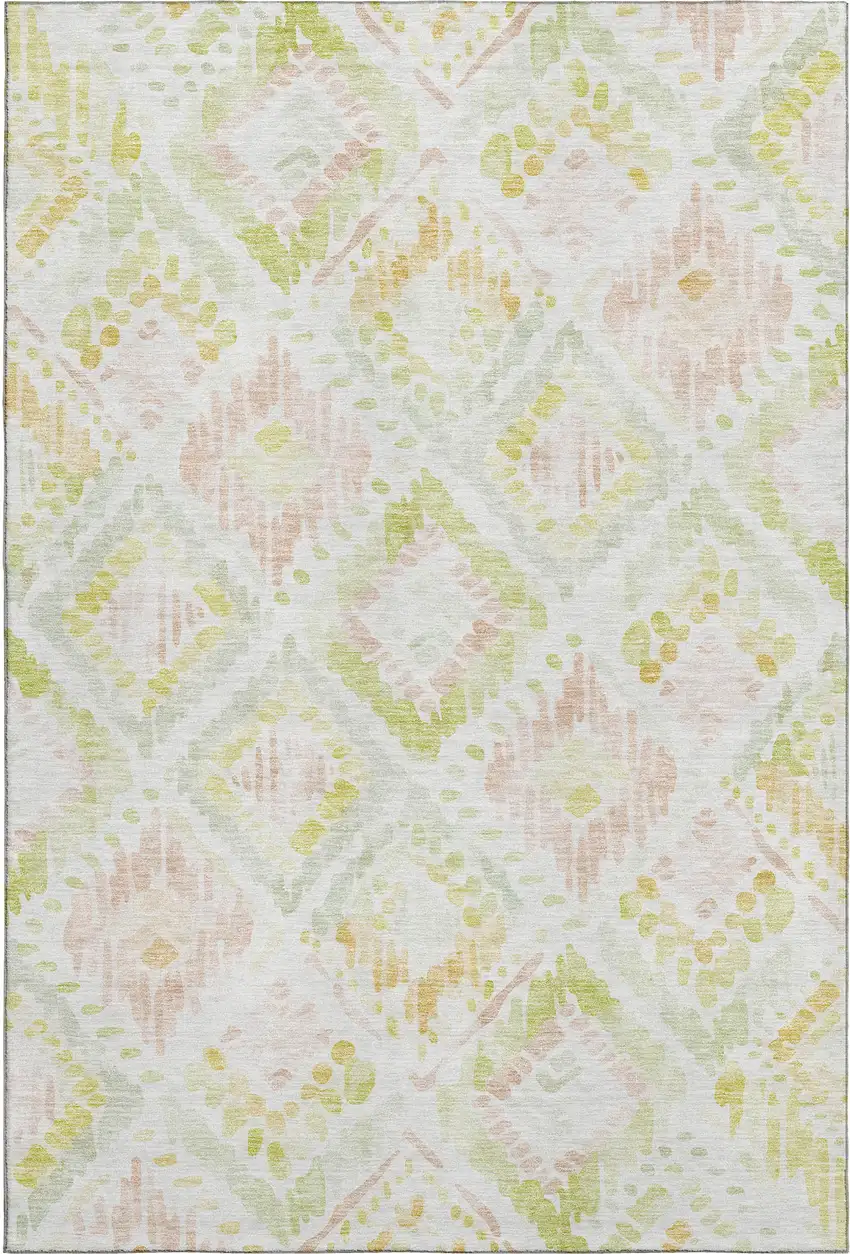 Pink Lime Green And Ivory Geometric Washable Area Rug With UV Protection Photo 1