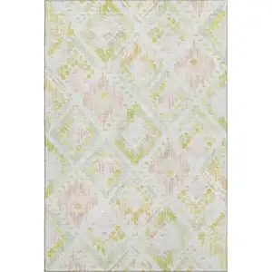Photo of Pink Lime Green And Ivory Geometric Washable Area Rug With UV Protection