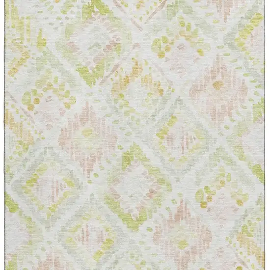 Pink Lime Green And Ivory Geometric Washable Area Rug With UV Protection Photo 3