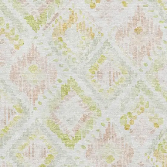 Pink Lime Green And Ivory Geometric Washable Area Rug With UV Protection Photo 2
