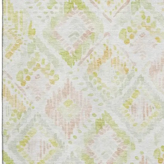 Pink Lime Green And Ivory Geometric Washable Area Rug With UV Protection Photo 2